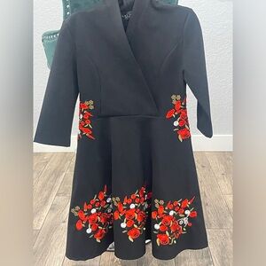 Lai Meng five cats Black Floral Embroidered Dress size M